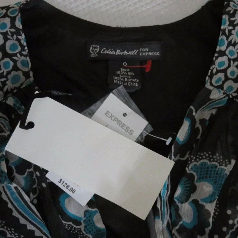 New Celia Birtwell Express 0 Gray Teal Floral Mini